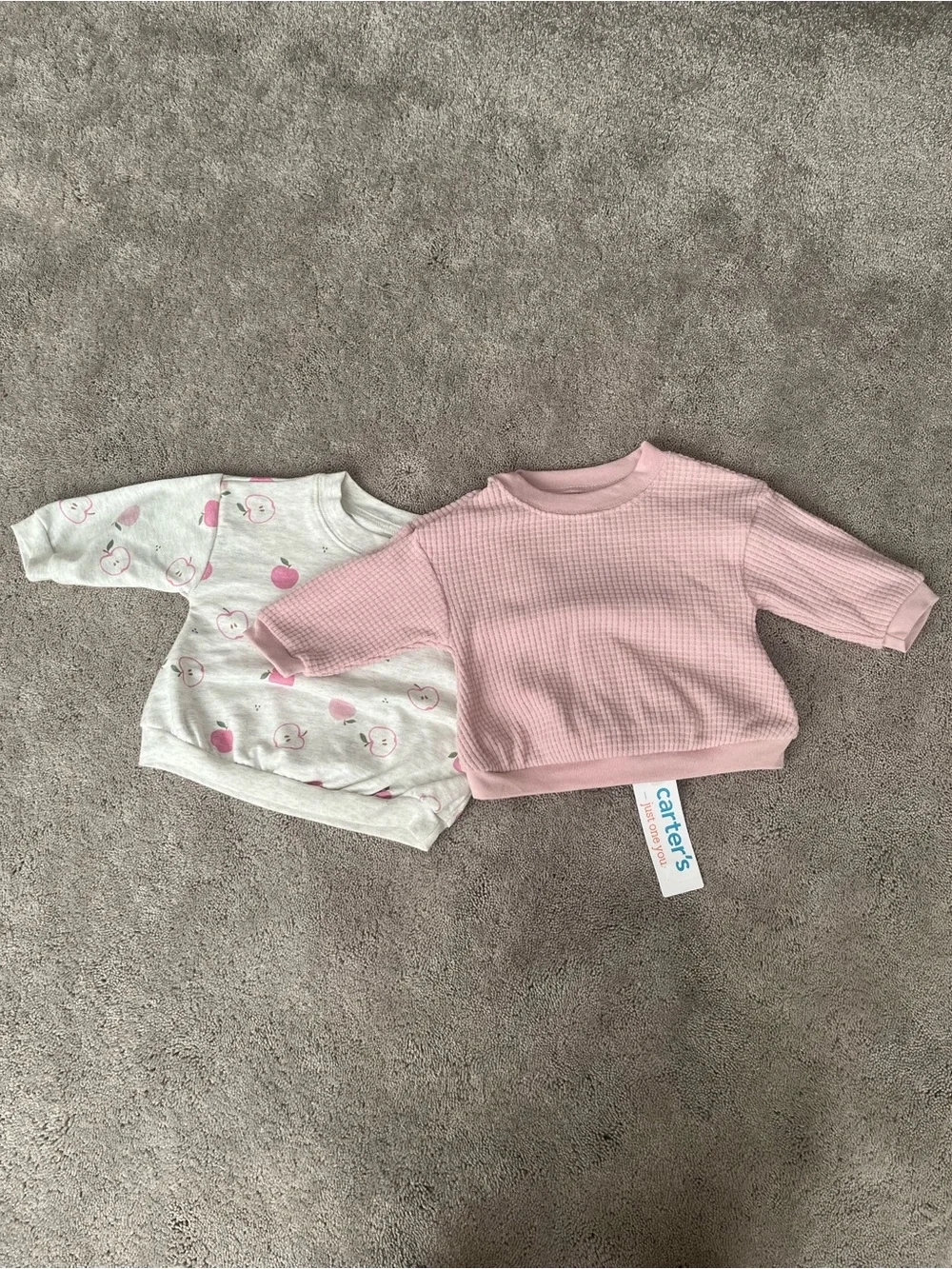 Carter's Pink Waffle Pullover & Cream Peach-Print Top Set